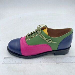 Women Multicolor Leather Oxford Shoes Round Cap Toe Lace Up Brogues Patchwork
